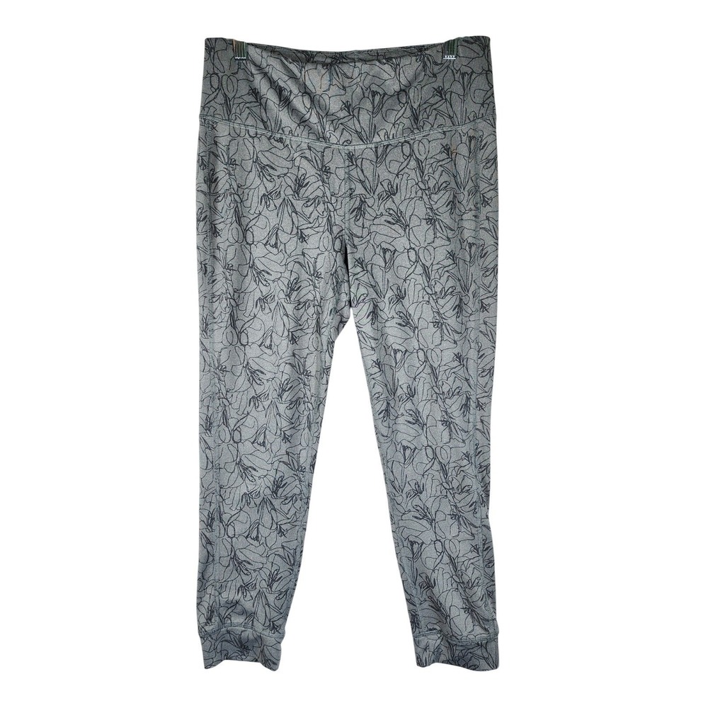 Crane Medium Floral Print Yoga Leggings Gray Stretch Athletic Activewear Lounge
